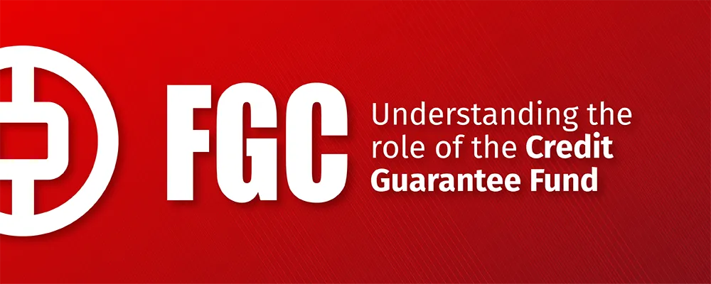 Red background with the BOC Simbol on the right in white and in the midlle the sentence: FGC - Understanding the role of the Credit Guarantee Fund